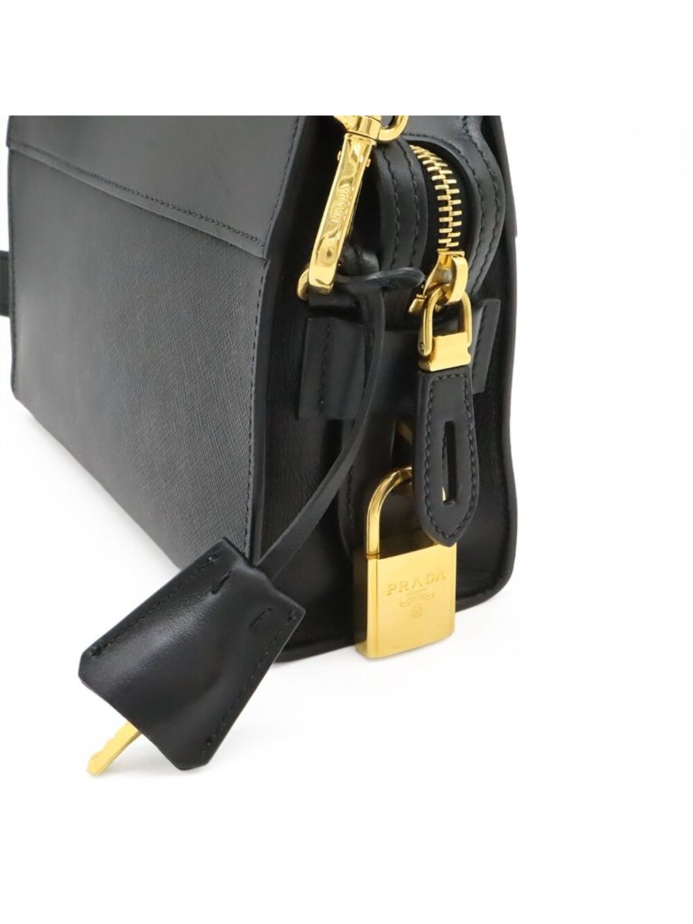 Prada Esplanade Shoulder Bag Crossbody Saffiano Leather Nero Black Gold - Picture 5 of 9